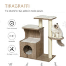 Albero Tiragraffi per Gatti 66x38x88 cm in Legno e Corda Sisal Marrone Chiaro