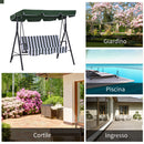 Dondolo 3 Posti da Giardino 172x110x152 cm in Acciaio e Tessuto Verde e Bianco