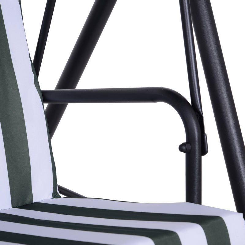 Dondolo 3 Posti da Giardino 172x110x152 cm in Acciaio e Tessuto Verde e Bianco