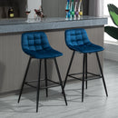 Set 2 Sgabelli Imbottite da Bar 45x47x88 cm in Metallo e Tessuto Vellutato Blu