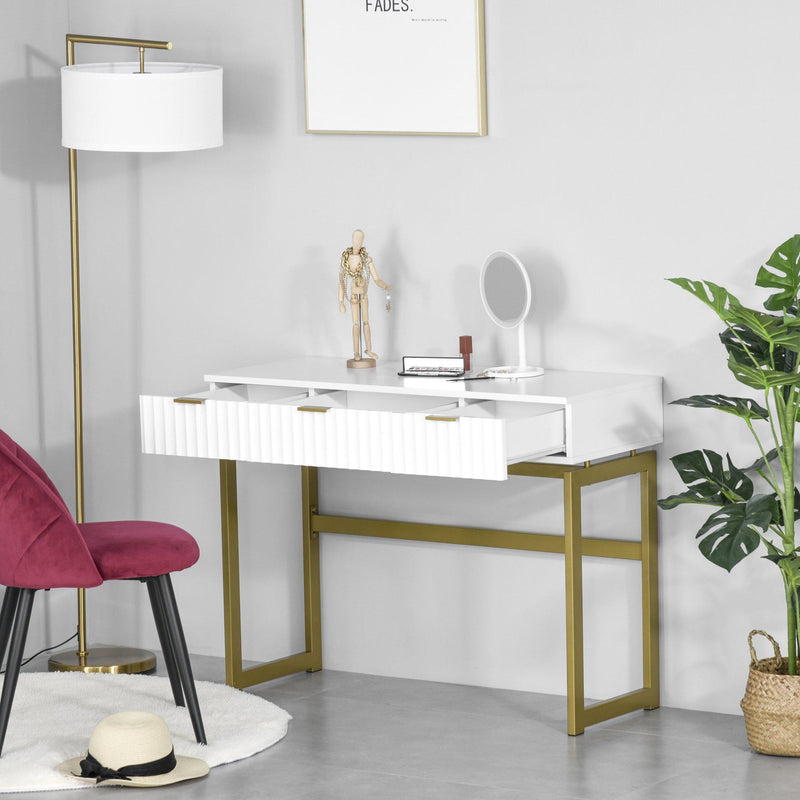 Consolle Trucco da Camera 100x40x76 cm in MDF e Metallo Bianco e Oro