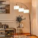 Lampada da Terra con 3 Paralumi E27 H205 cm in Metallo Nero e Bianco