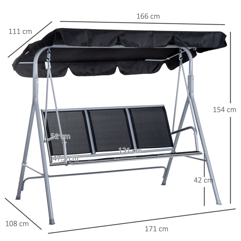 Dondolo 3 Posti da Giardino 170x110x153 cm in Acciaio Nero e Argento
