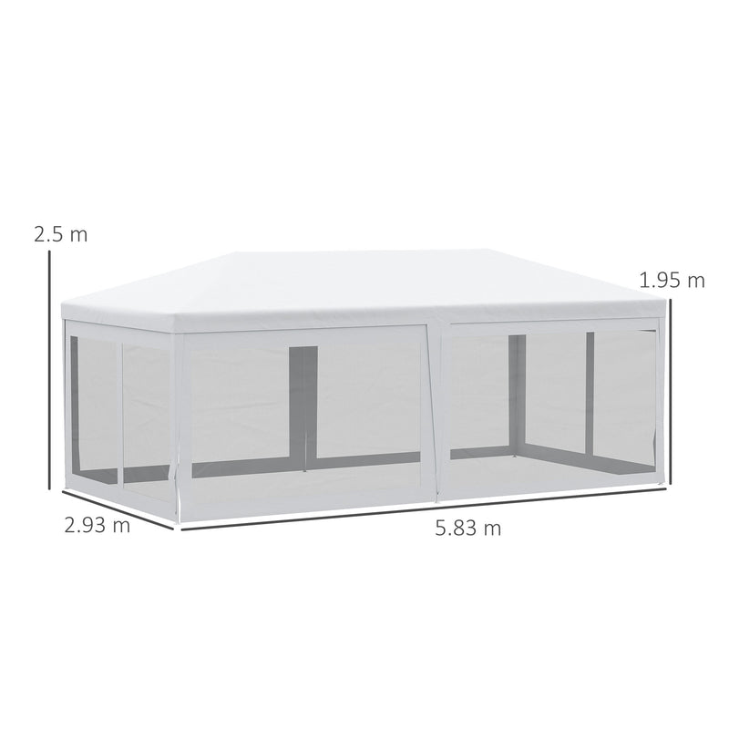 Gazebo da Giardino Pieghevole con Zanzariera 595x295x255 cm in Metallo e Tessuto Bianco