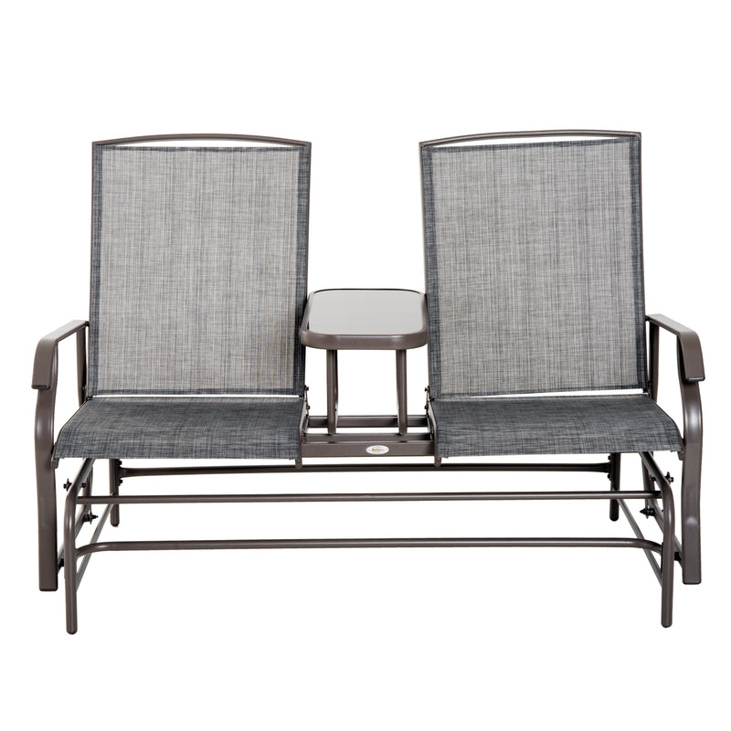 Dondolo 2 Posti da Giardino 81x148x100 cm con Tavolino in Ferro e Textilene Marrone