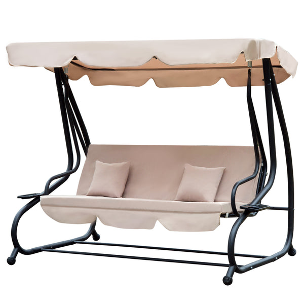 online Dondolo 3 Posti da Giardino con Schienale Reclinabile per Funzione Letto Beige