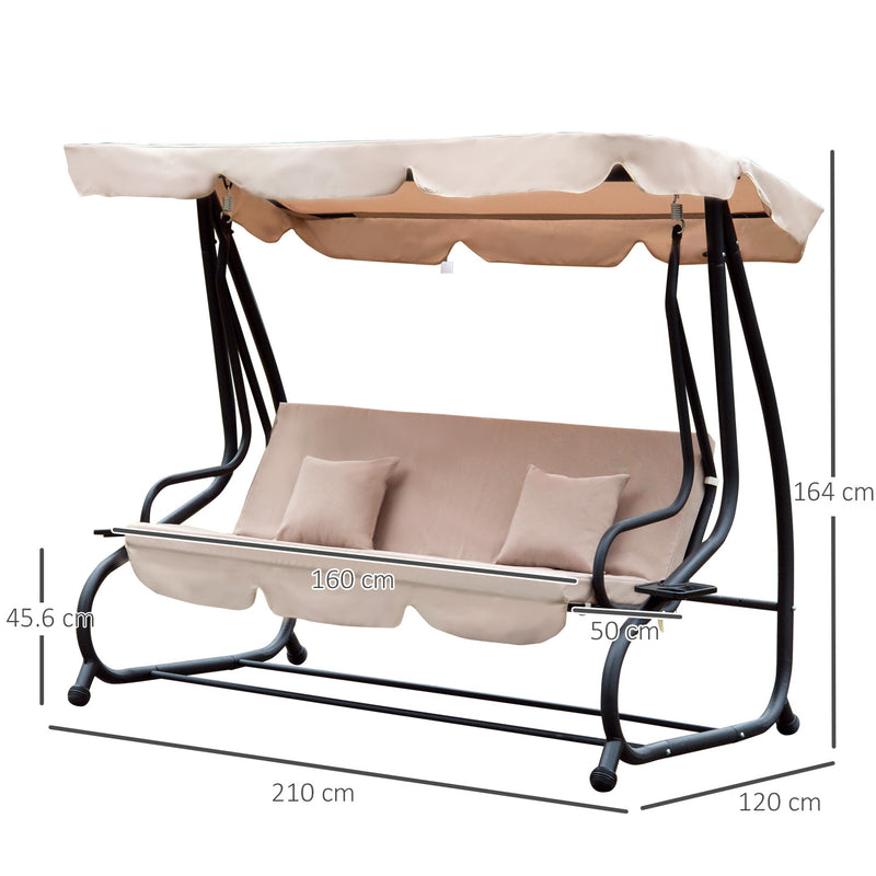 Dondolo 3 Posti da Giardino con Schienale Reclinabile per Funzione Letto Beige