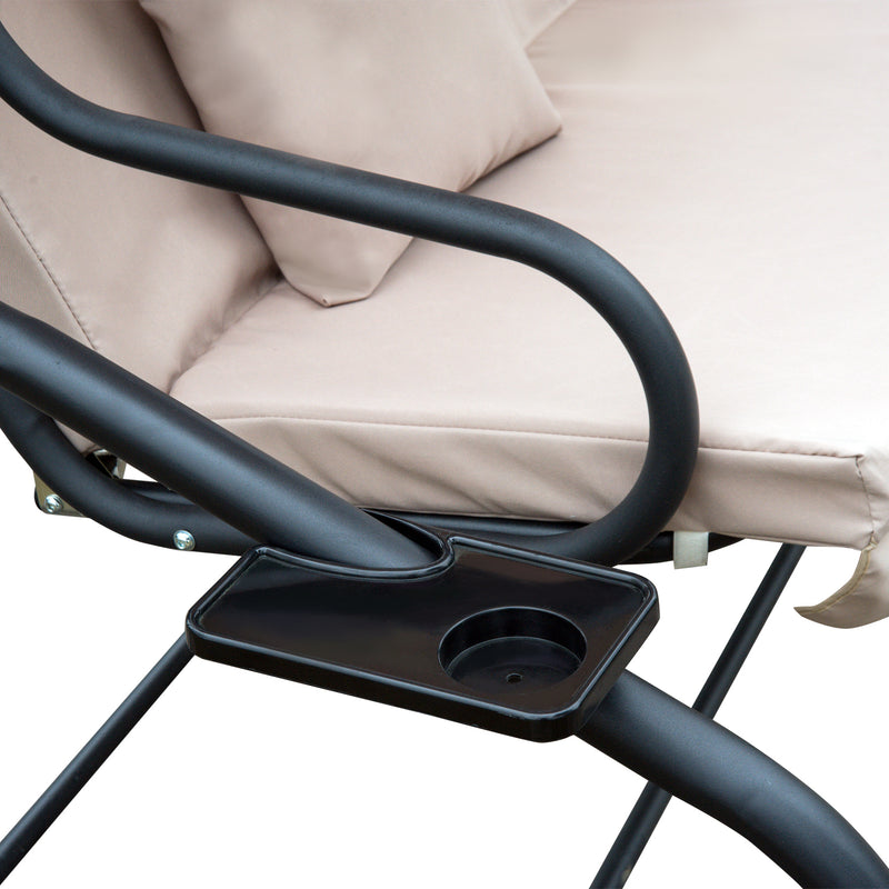 Dondolo 3 Posti da Giardino con Schienale Reclinabile per Funzione Letto Beige