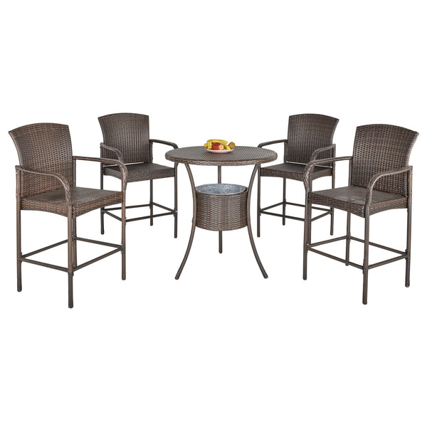 Set Tavolino con 4 Sedie da Giardino in Rattan Sintetico Marrone online