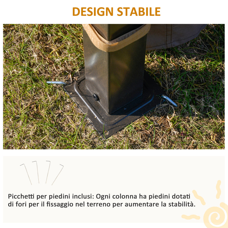 Gazebo da Giardino con Zanzariera 3,6x3m Tetto in Policarbonato Marrone