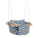 Seggiolino Altalena per Bambini 40x40 cm in Legno e Tessuto Cotone Blu e Bianco
