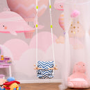 Seggiolino Altalena per Bambini 40x40 cm in Legno e Tessuto Cotone Blu e Bianco