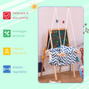 Seggiolino Altalena per Bambini 40x40 cm in Legno e Tessuto Cotone Blu e Bianco