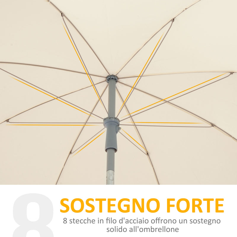 Ombrellone da Giardino Ø2,2 m Palo Ø28 mm in Metallo Tettuccio Inclinabile Bianco Crema