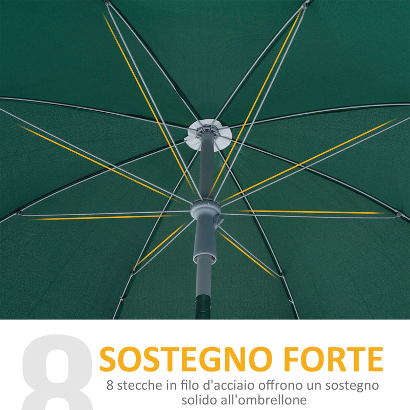 Ombrellone da Giardino Ø2,2 m Palo Ø28 mm in Metallo Tettuccio Inclinabile Verde scuro
