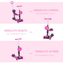 Monopattino Passeggino Triciclo a 3 Ruote 62x25x72,5 cm Rosa