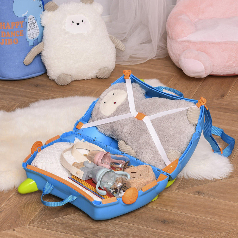 Valigia Trolley Bagaglio a Mano Cavalcabile per Bambini 4 Ruote Azzurra