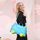 Valigia Trolley Bagaglio a Mano Cavalcabile per Bambini 4 Ruote Azzurra