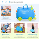 Valigia Trolley Bagaglio a Mano Cavalcabile per Bambini 4 Ruote Azzurra