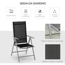 Sedia da Giardino Pieghevole 65x55x107 cm in Alluminio e Textilene Nera