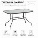 Tavolo da Giardino 120x80x70 cm in Metallo e Vetro Temperato Grigio