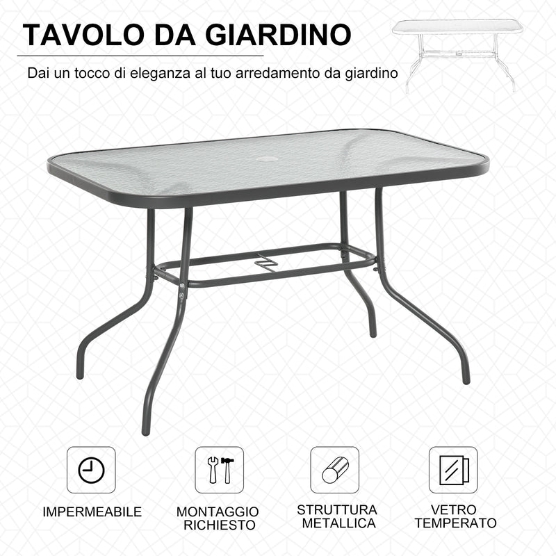 Tavolo da Giardino 120x80x70 cm in Metallo e Vetro Temperato Grigio