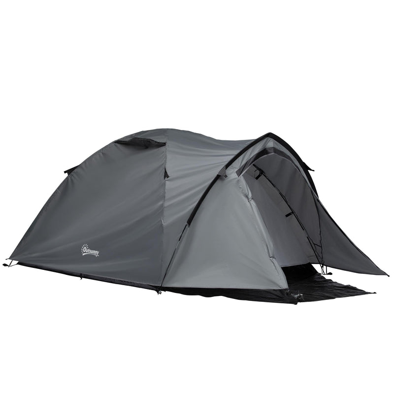 Tenda da Campeggio 4 Persone 325x183x130 cm con Vestibolo e Finestre Grigia