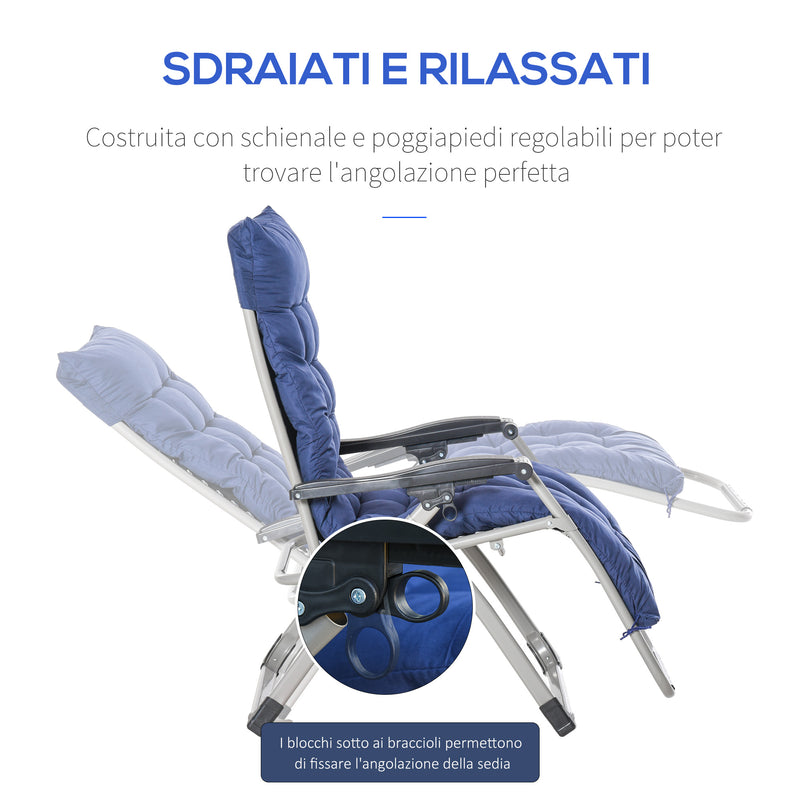 Sedia Sdraio Pieghevole Reclinabile Imbottita 90x65x110 cm in Metallo e Poliestere Blu