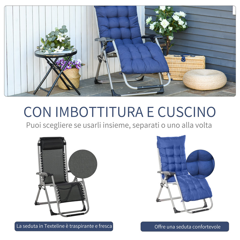 Sedia Sdraio Pieghevole Reclinabile Imbottita 90x65x110 cm in Metallo e Poliestere Blu
