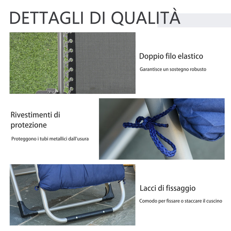 Sedia Sdraio Pieghevole Reclinabile Imbottita 90x65x110 cm in Metallo e Poliestere Blu