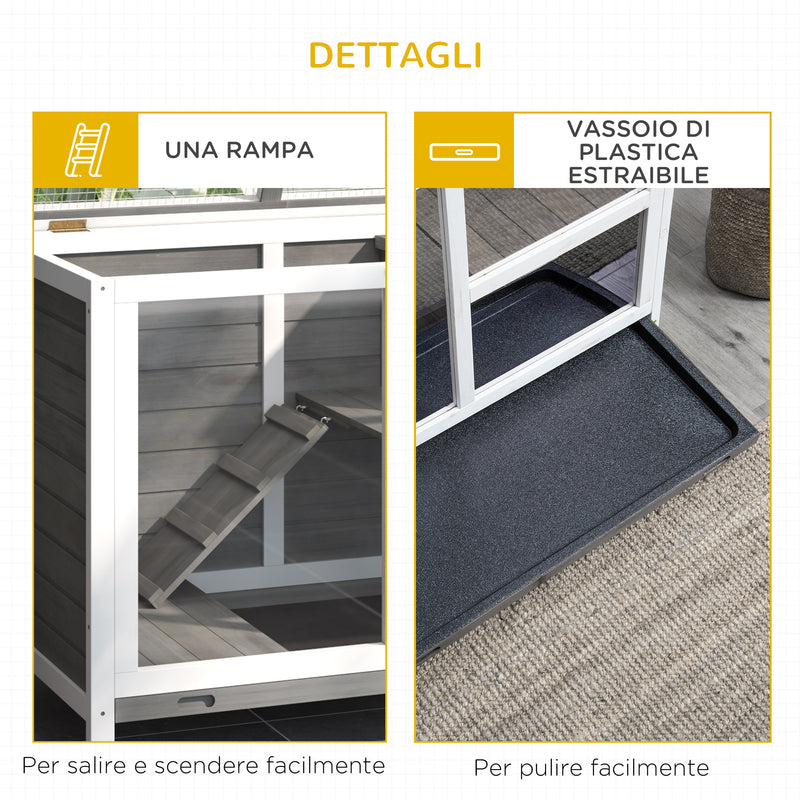 Conigliera da Esterno 2 Livelli 91,5x53,3x73 cm in Legno Grigio
