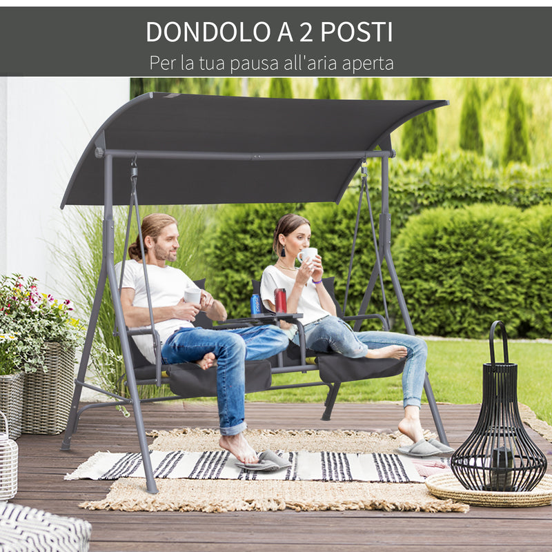Dondolo 2 Posti da Giardino 175x112x165 cm con Tavolino Tessuto Oxford Grigio