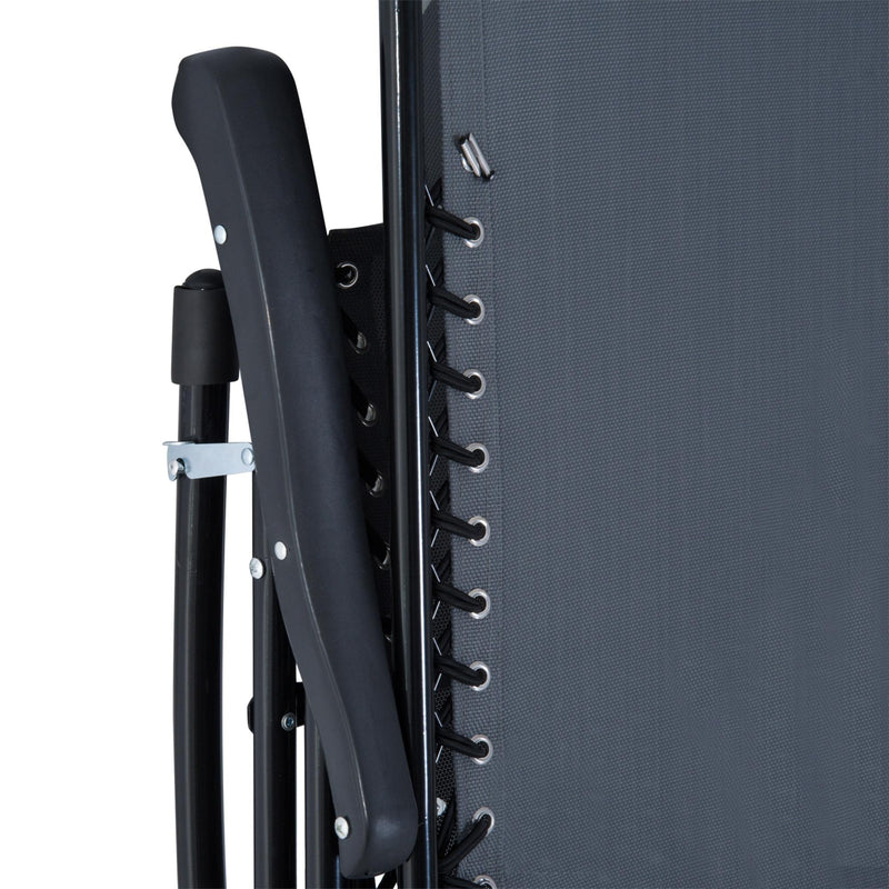 Set Tavolino e 2 Sedie Pieghevoli a Dondolo in Acciaio e Tessuto a Rete Grigio