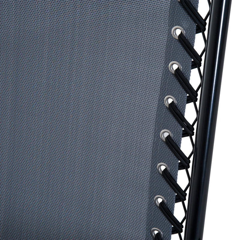 Set Tavolino e 2 Sedie Pieghevoli a Dondolo in Acciaio e Tessuto a Rete Grigio