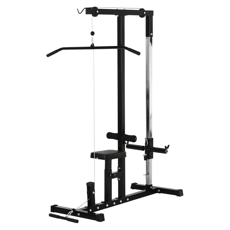 Stazione Fitness Pull Down Multifunzione con Panca e Cavo Regolabile in Acciaio Nero