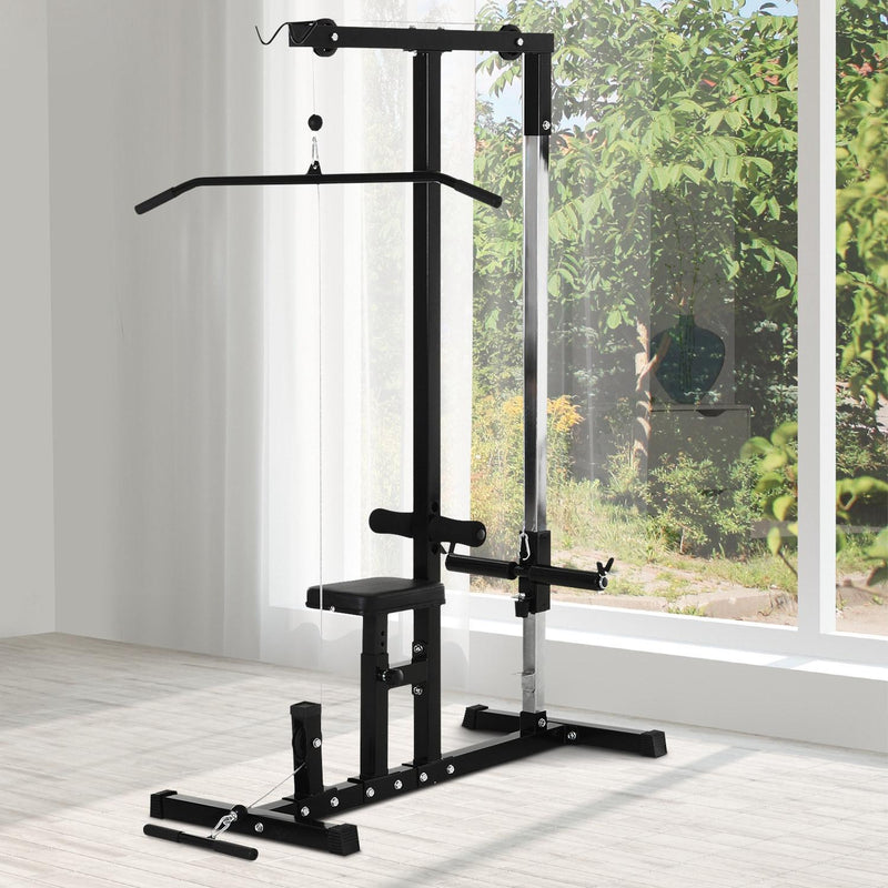 Stazione Fitness Pull Down Multifunzione con Panca e Cavo Regolabile in Acciaio Nero