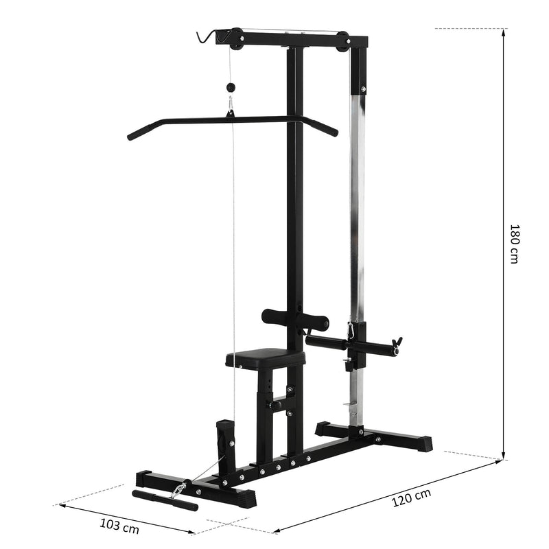 Stazione Fitness Pull Down Multifunzione con Panca e Cavo Regolabile in Acciaio Nero