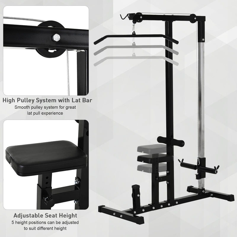 Stazione Fitness Pull Down Multifunzione con Panca e Cavo Regolabile in Acciaio Nero