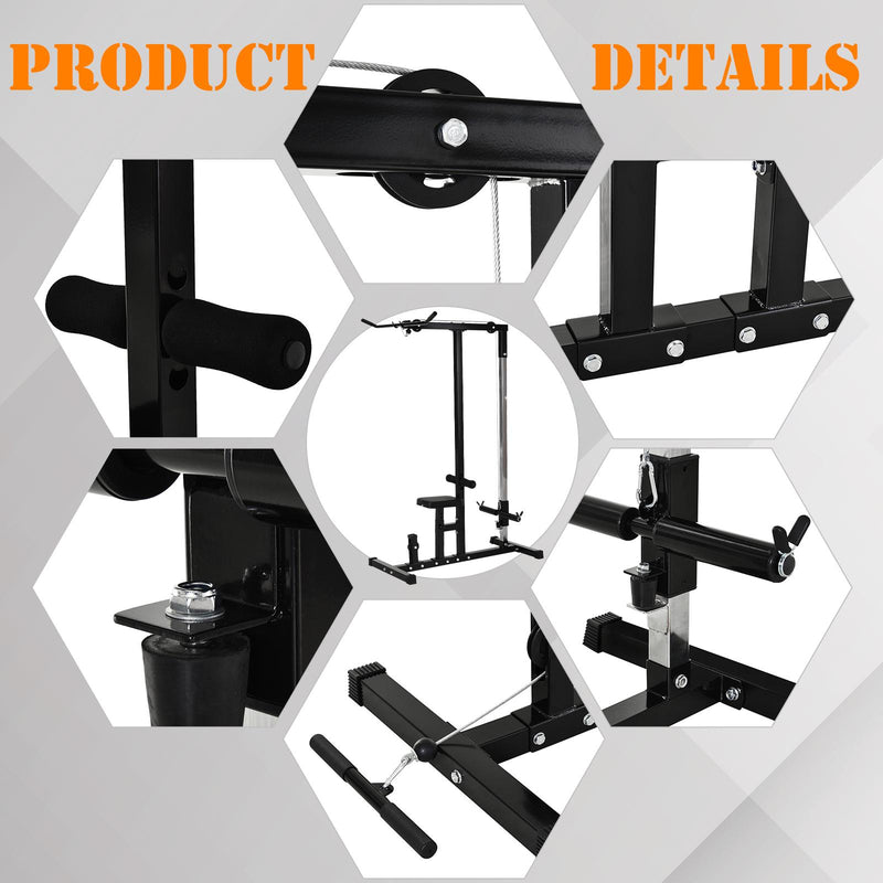 Stazione Fitness Pull Down Multifunzione con Panca e Cavo Regolabile in Acciaio Nero