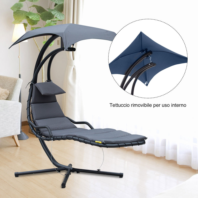 Sedia Dondolo Pensile Relax Chaise Longue con Tettuccio Grigio