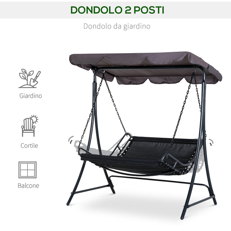 Dondolo 2 Posti da Giardino 160x117x173 cm in Acciaio e Poliestere Grigio
