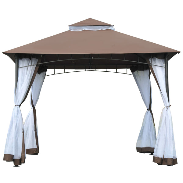 Gazebo da Giardino 3x3m con Zanzariera in Metallo e Poliestere Marrone e Bianco online