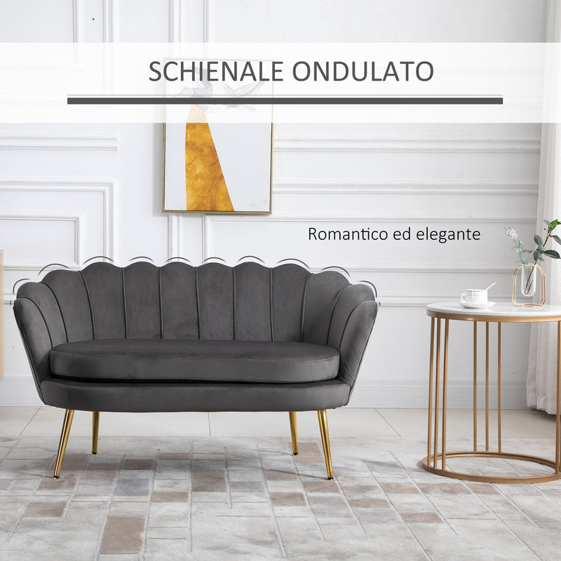 Divano 2 Posti 130x63x73 cm in Velluto Grigio