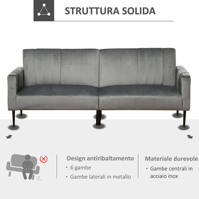 Divano 3 Posti 203x84x83 cm in Velluto Grigio Scuro