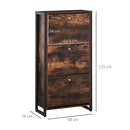 Scarpiera 3 Scomparti 60x24x115 cm 12 Paia in Legno e Metallo Marrone