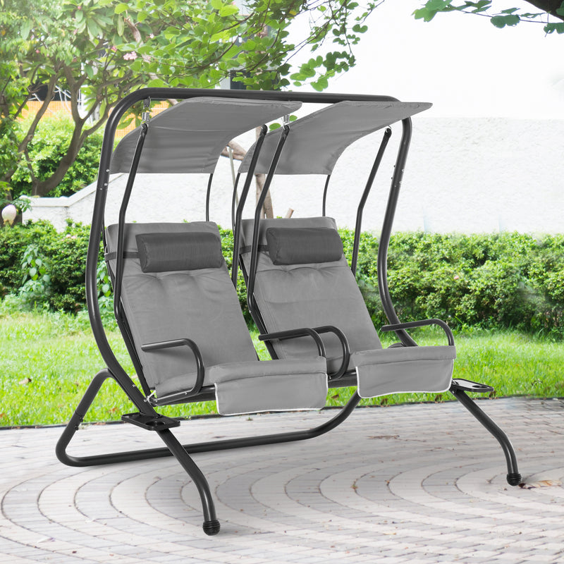 Dondolo 2 Posti Separati da Giardino 170x136x170 cm in Acciaio e Poliestere Grigio
