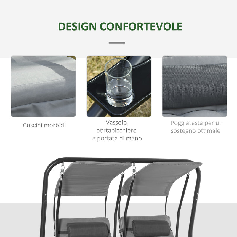 Dondolo 2 Posti Separati da Giardino 170x136x170 cm in Acciaio e Poliestere Grigio