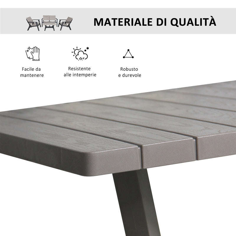 Set Salotto da Giardino Divano 2 Poltrone e Tavolino in Polipropilene Grigio