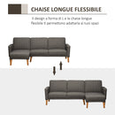 Divano Letto Angolare 216x139x80 cm con Penisola in Legno e Tessuto Grigio