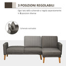 Divano Letto Angolare 216x139x80 cm con Penisola in Legno e Tessuto Grigio